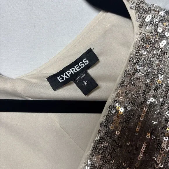 Express Womens Small  Silver Sequin Sparkly Stretchy Bodysuit Y2K Glam party - Picture 3 of 7